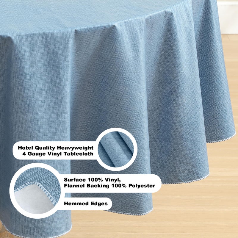 Lintex Cafe Hotel Linen Look Vinyl Flannel Backed Tablecloth, Heavyweight 4 Gauge, 70 Inch Round, Chambray Blue Indoor Outdoor Waterproof Wipe Clean Table Cover - Image 4